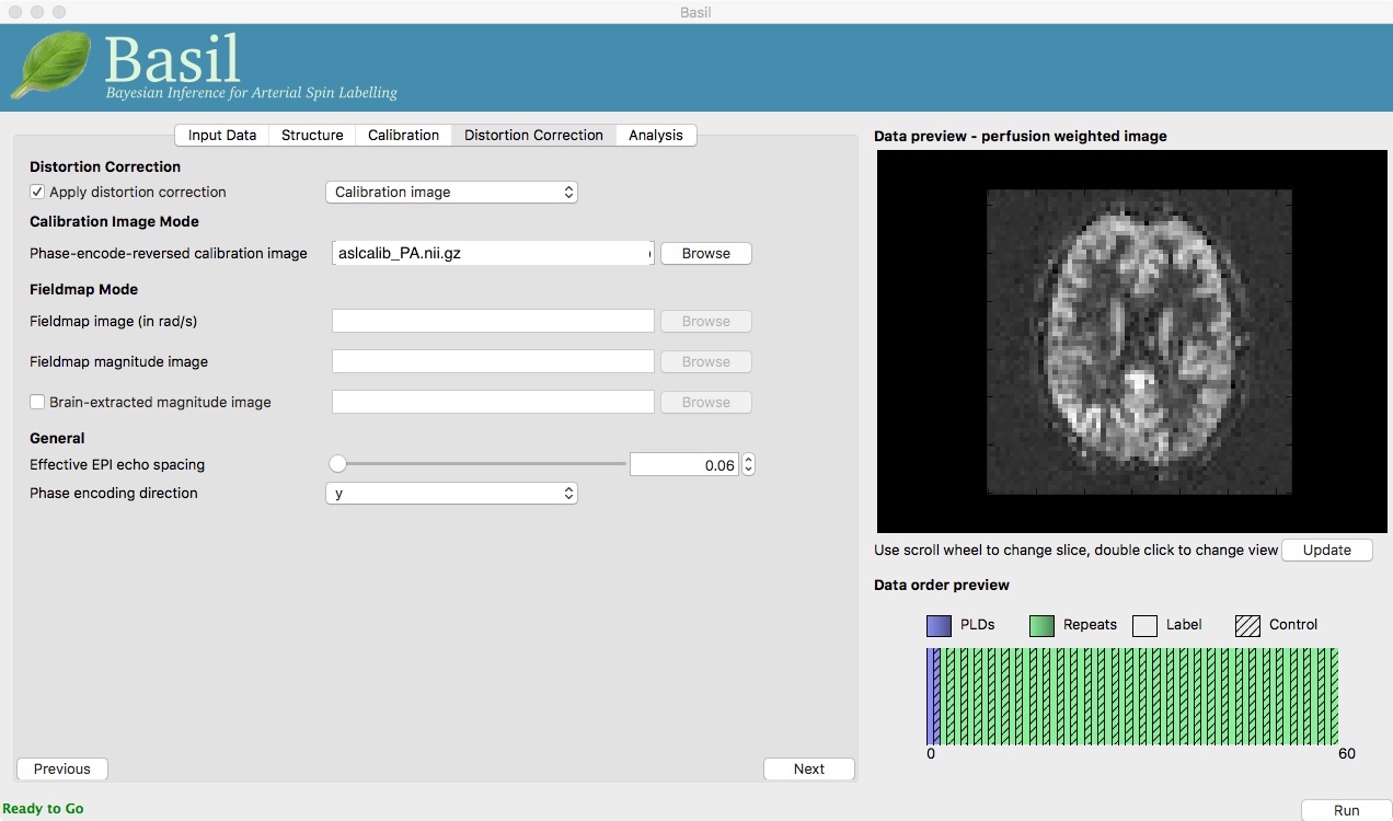 BASIL GUI previewing perfusion-weighted image